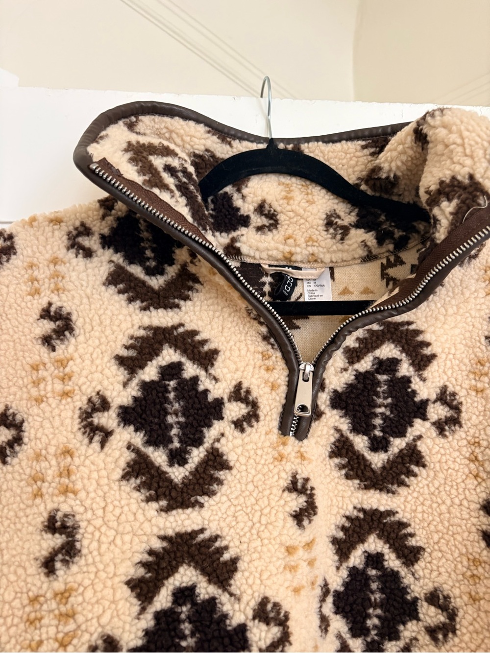 H&M Teddy Sherpa Half-Zip Pullover - Cream & Brown - Picture 5 of 9